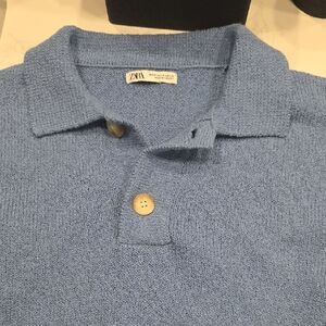 Zara Textured Blue Polo Shirt for Men